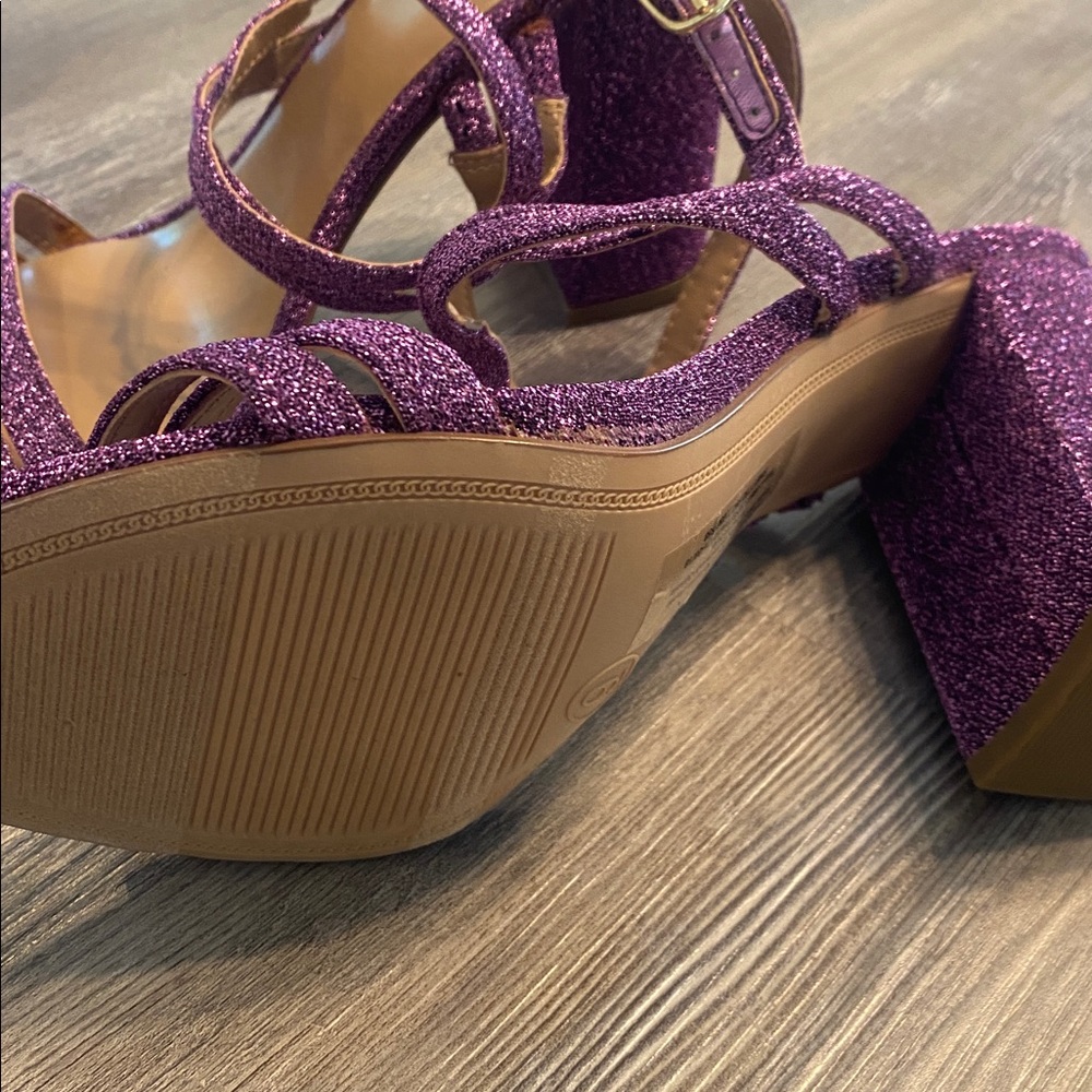 EUC Purple Glitter Open Toe Heeled Glam Girly Sandals Heels 9 - Picture 5 of 8